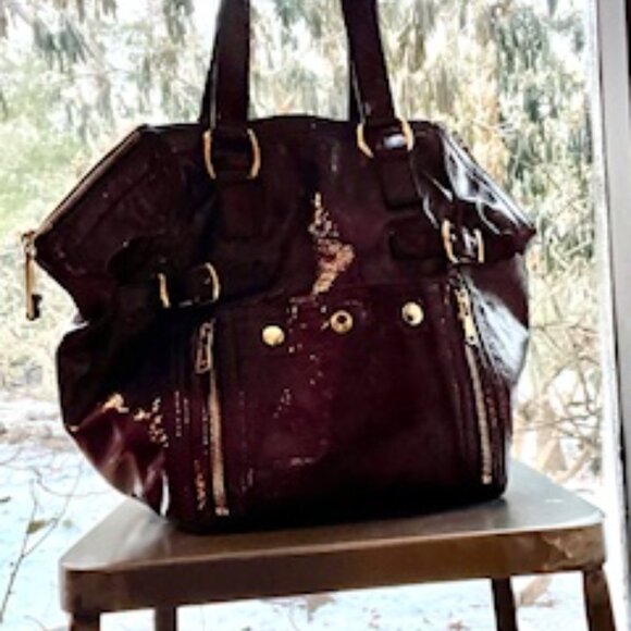 Yves Saint Laurent Rive Gauche Burgundy Patent Leather Sac Downtown Tote - Picture 7 of 14